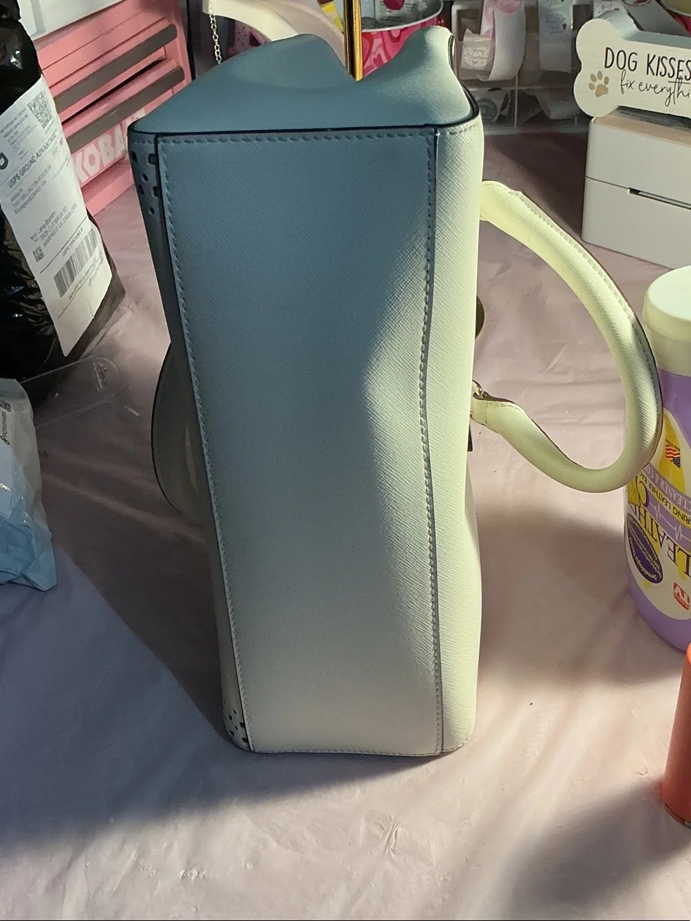 DKNY White Perforated Satchel